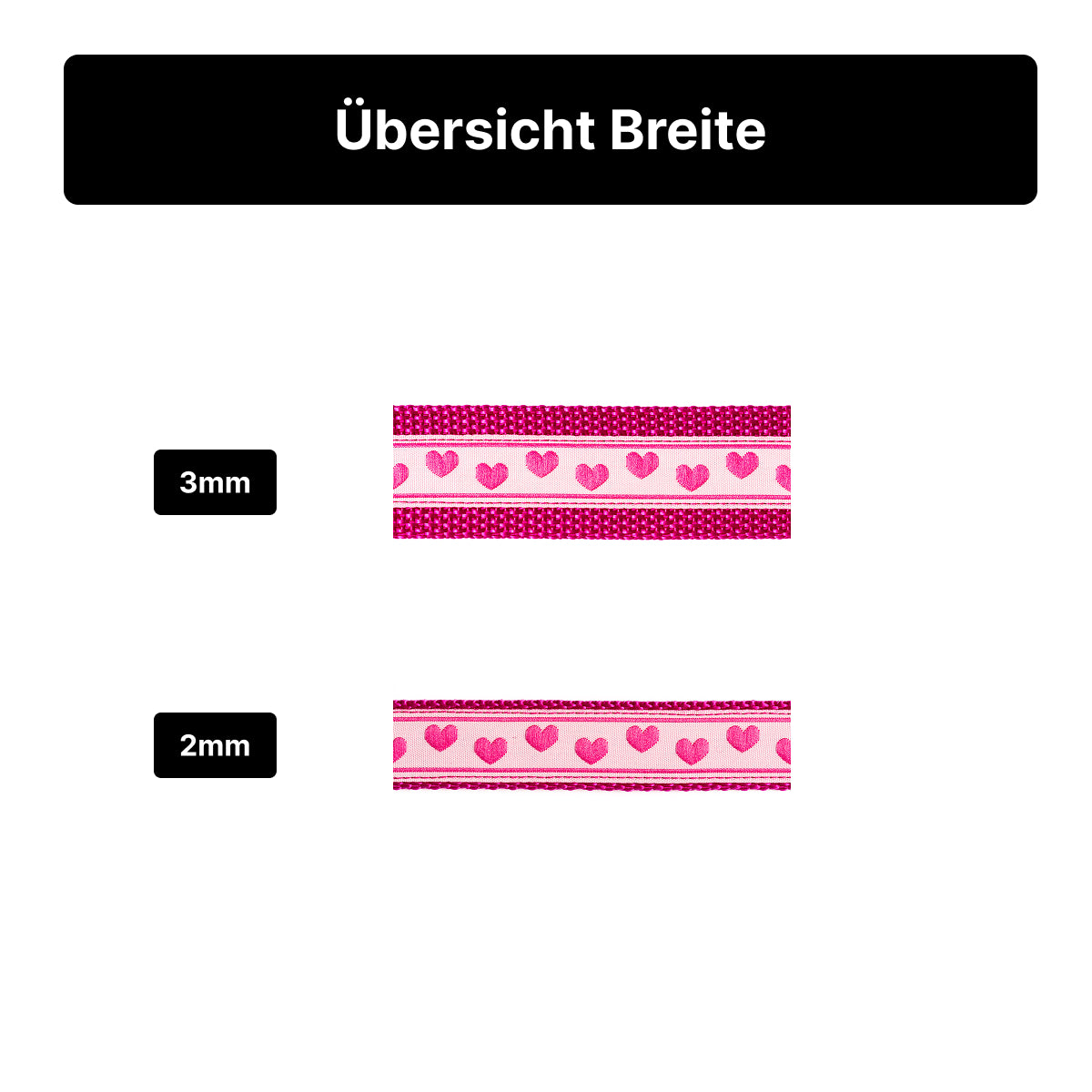 Darstellung der Breite von 2 mm und 3 mm für ein Halsband aus der Herzallerliebst-Style-Serie.