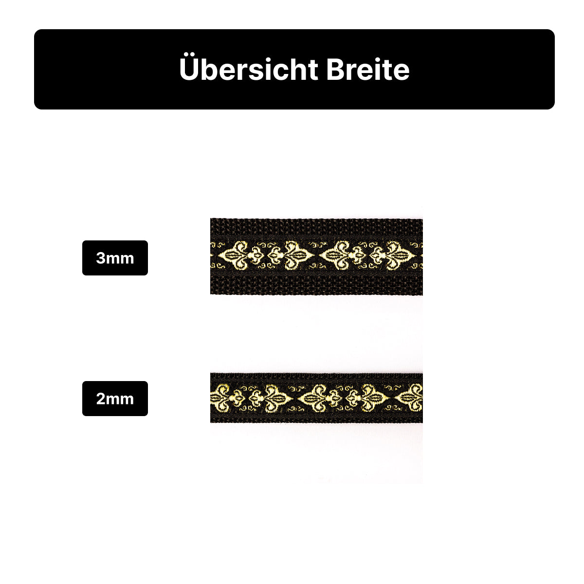 Darstellung der Breite von 2,5 mm und 3 mm für ein Halsband aus der Princess-Style-Serie.
