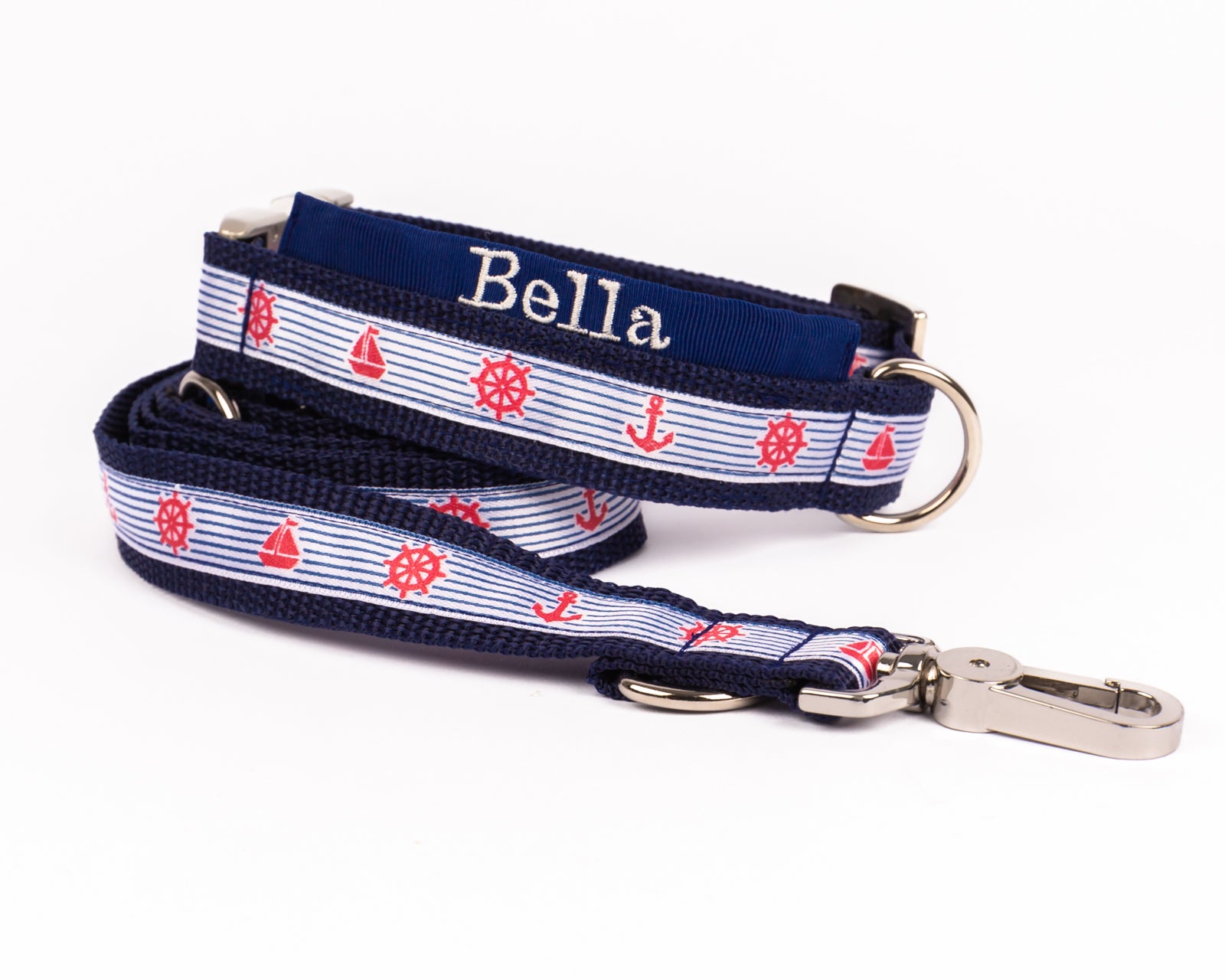 Hundeleine und Hundehalsband im Seit Modell "Bella" aus der Kollektion Maritim Style.