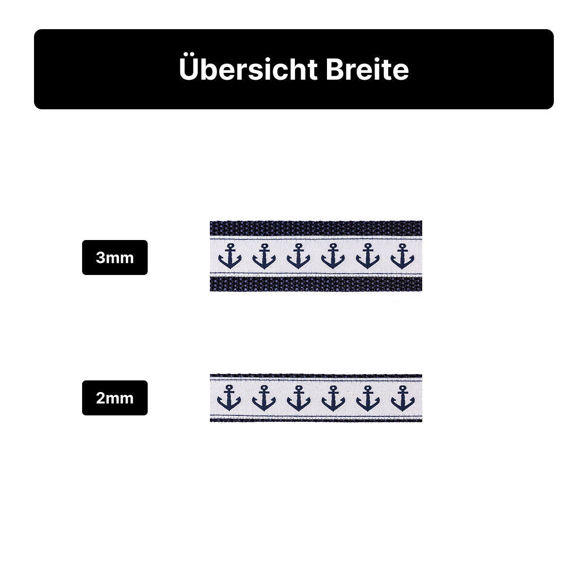 Darstellung der Breite von 2,5 mm und 3 mm für ein Halsband aus der Maritim-Style-Serie.