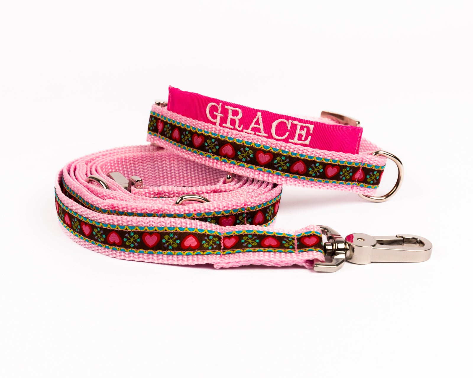 Hundeleine und Hundehalsband Modell "Grace" aus der Kollektion Herzallerliebst Style.